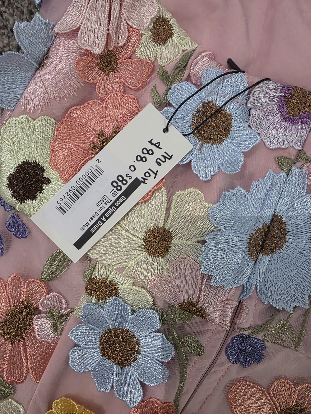 Embellished Pink Floral Boutique Dress Sz LARGE Dimensional Flowers - Picture 8 of 11
